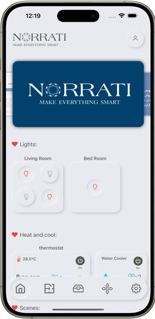 NORRATI smart home app on a phone