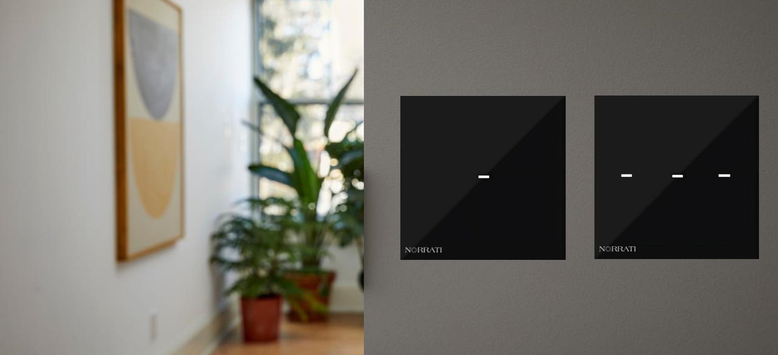 NORRATI black glass touch switches on a wall